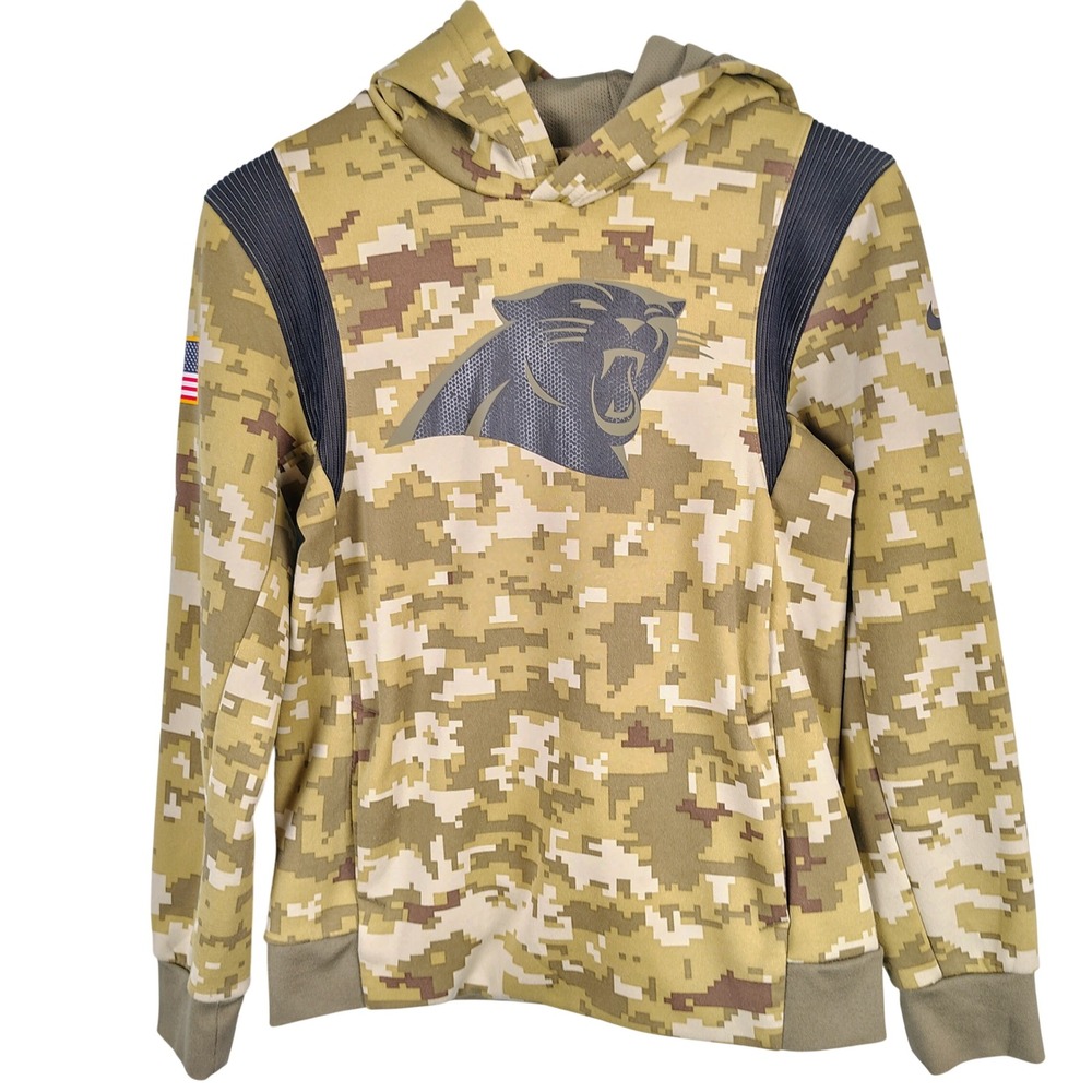 Nike Mens SZ M Carolina Panthers Salute to Service Hoodie Camo Digital Polyester